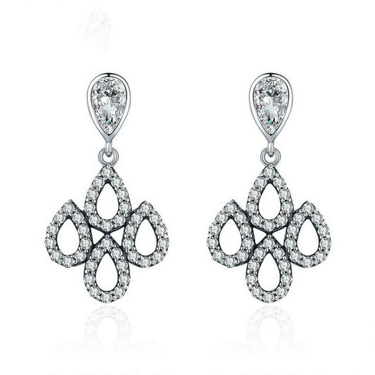 PAHALA 925 Sterling Silver Crystals Droplet Party Wedding Long Drop Earrings
