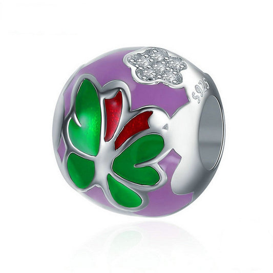 PAHALA 925 Sterling Silver Butterfly Flower Coloful Enamel with Crystals Enamel Charm Bead