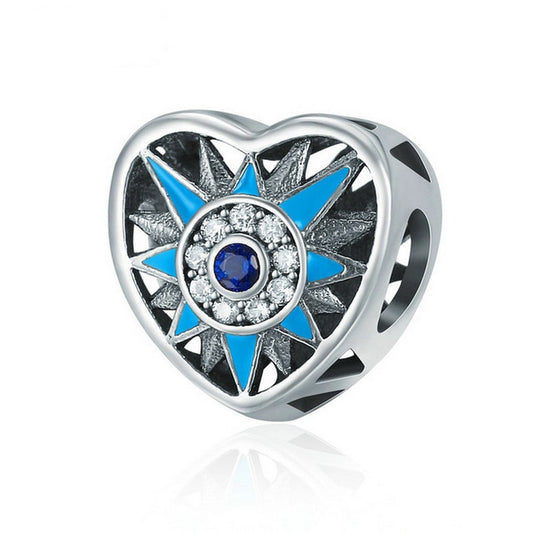 PAHALA 925 Sterling Silver Sun Love with Crystals Blue Enamel Charm Bead