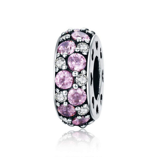 PAHALA 925 Strling Silver Classic Pink Spacer Crystals Charms