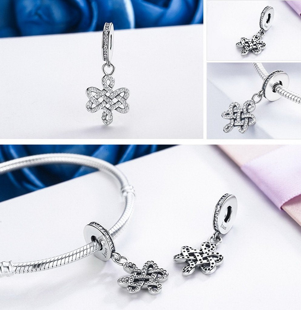 PAHALA 925 Sterling Silver Sparking Knot with Crystals Charms Beads