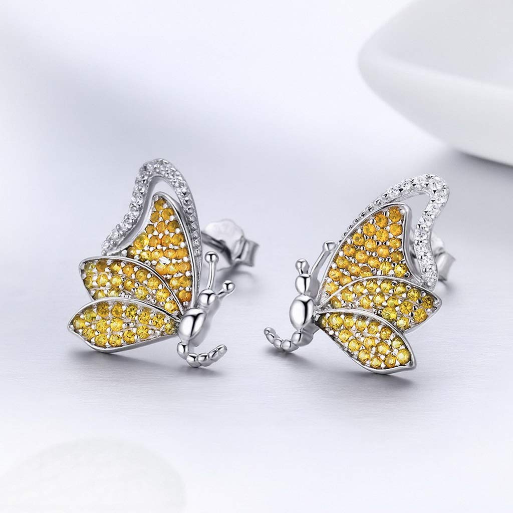 PAHALA 925 Sterling Silver Dancing Butterfly Yellow With Crystals Earrings