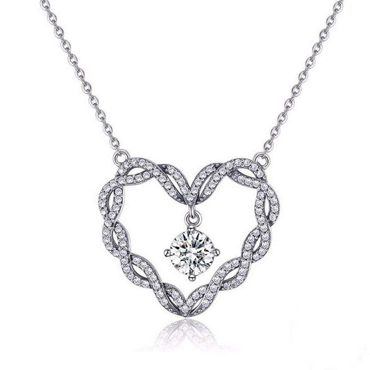 PAHALA 925 Sterling Silver Minimalism Heart Crystals Pendant Necklace