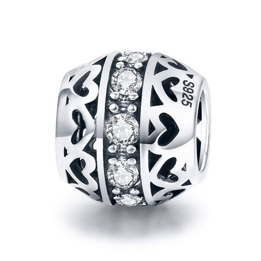 PAHALA 925 Sterling Silver Stackable Heart Crystals Charm Bead