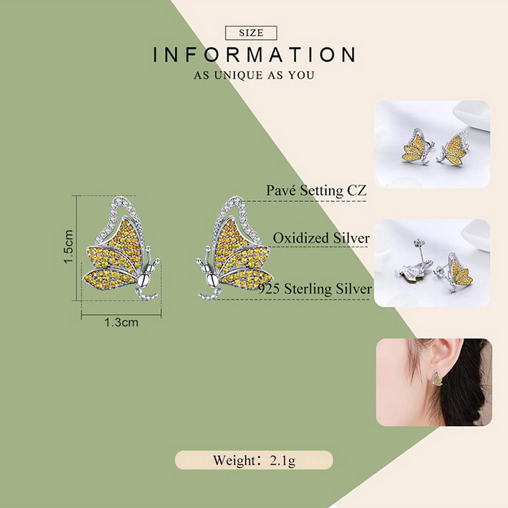 PAHALA 925 Sterling Silver Dancing Butterfly Yellow With Crystals Earrings
