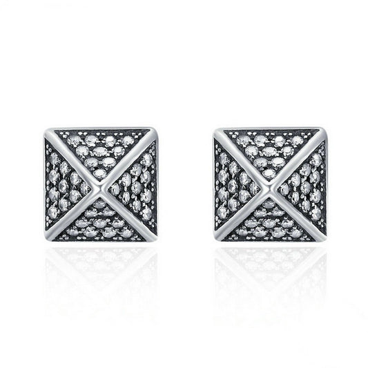PAHALA 925 Sterling Silver Square Spike With Crystals Party Wedding Drop Earrings
