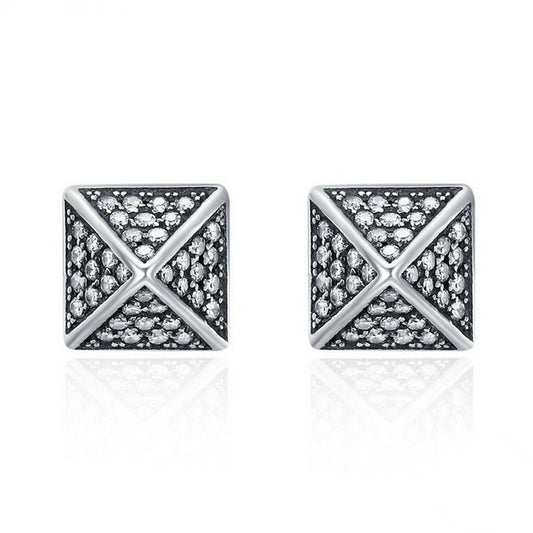 PAHALA 925 Sterling Silver Square Spike With Crystals Party Wedding Drop Earrings