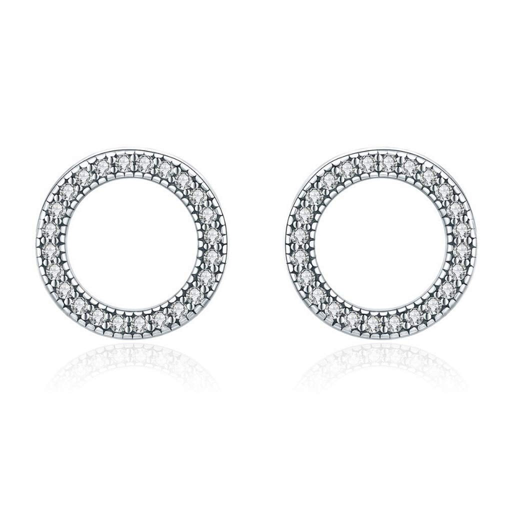 PAHALA 925 Sterling Silver Luminous Round Circle With Crystals Stud Earrings