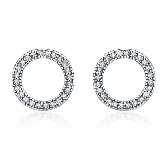 PAHALA 925 Sterling Silver Luminous Round Circle With Crystals Stud Earrings
