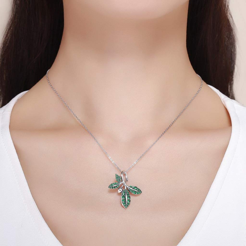 PAHALA 925 Sterling Silver Summer Tree Leaves Crystals Pendant Necklace