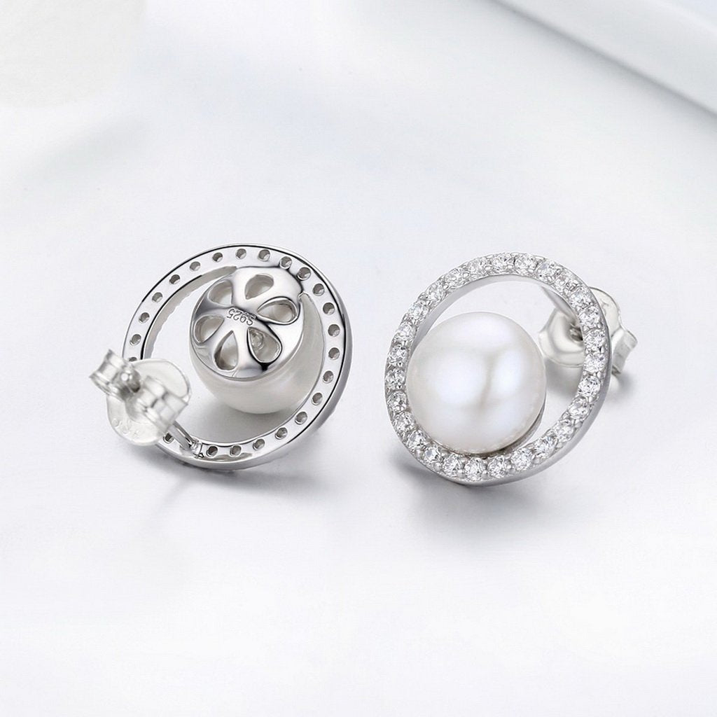 PAHALA 925 Sterling Silver Exquisite Round Luminous With Crystals Stud Earrings