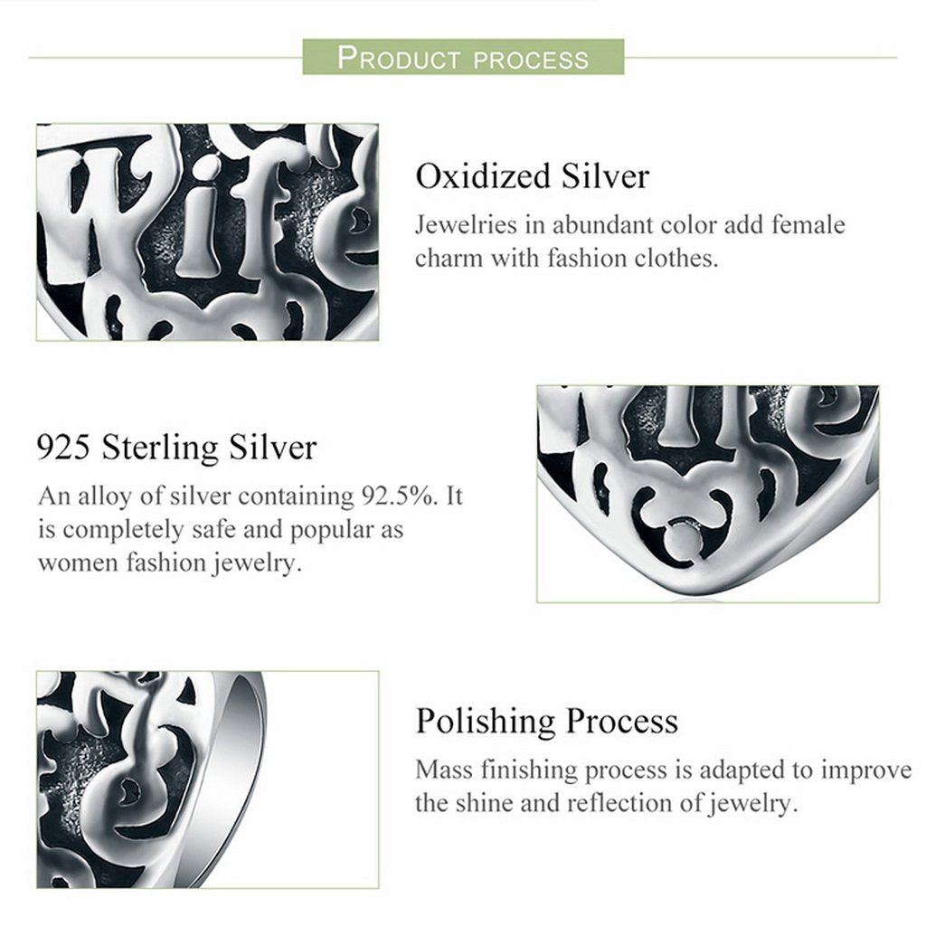 PAHALA 925 Sterling Silver My Darling Wife Sweet Heart Charm Bead