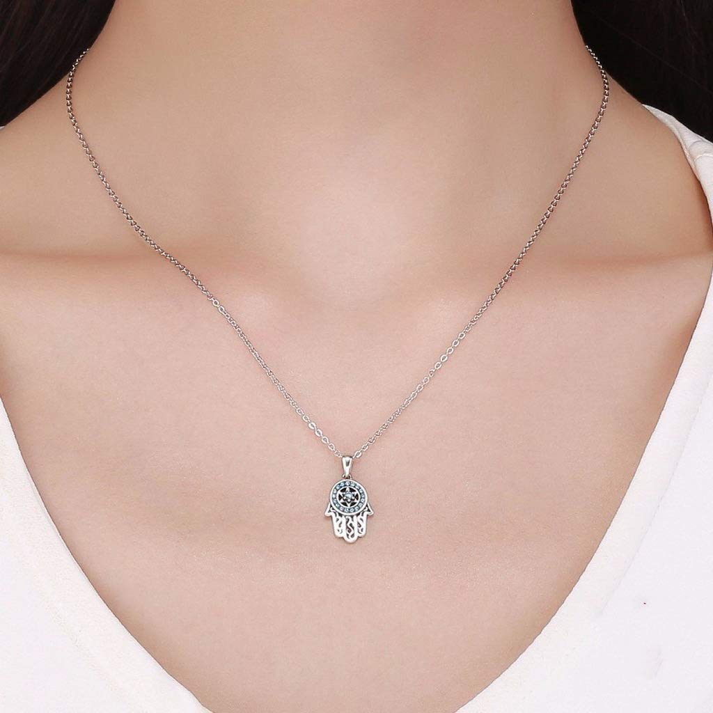 PAHALA 925 Sterling Silver Trendy Fatima Guarding Hand Pendant Necklace