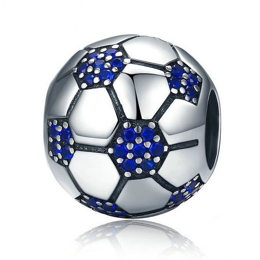 PAHALA 925 Sterling Silver Love Football with Blue Crystals Charms Fit Bracelets Necklace