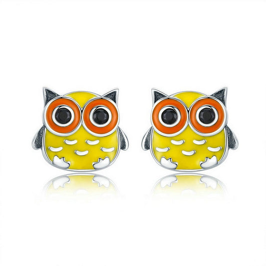 PAHALA 925 Sterling Silver Enamel Cut Owl Party Wedding Stud Earrings