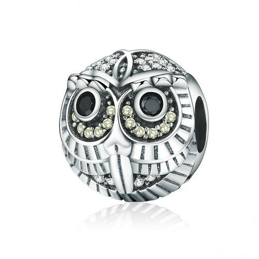 PAHALA 925 Sterling Silver Lovely OWL with Crystals Charms Beads