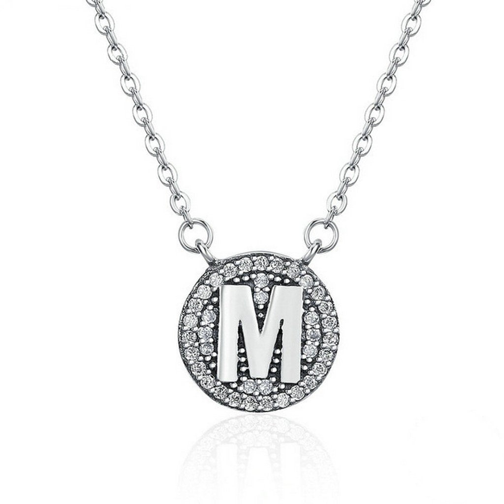 PAHALA 925 Sterling Silver Unique Letter M with Crystals Pendant Necklace