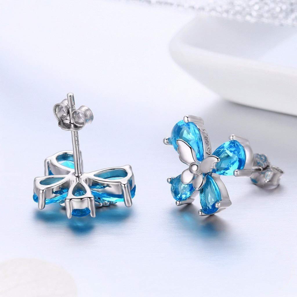 PAHALA 925 Sterling Silver Cute Dancing Butterfly Light Blue Crystals Earrings