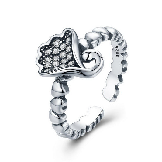 PAHALA 925 Strling Silver Lotus Flower with Crystals Weeding Party Band Ring