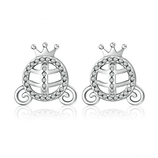 PAHALA 925 Sterling Silver Princess With Crystals Party Wedding Stud Earring