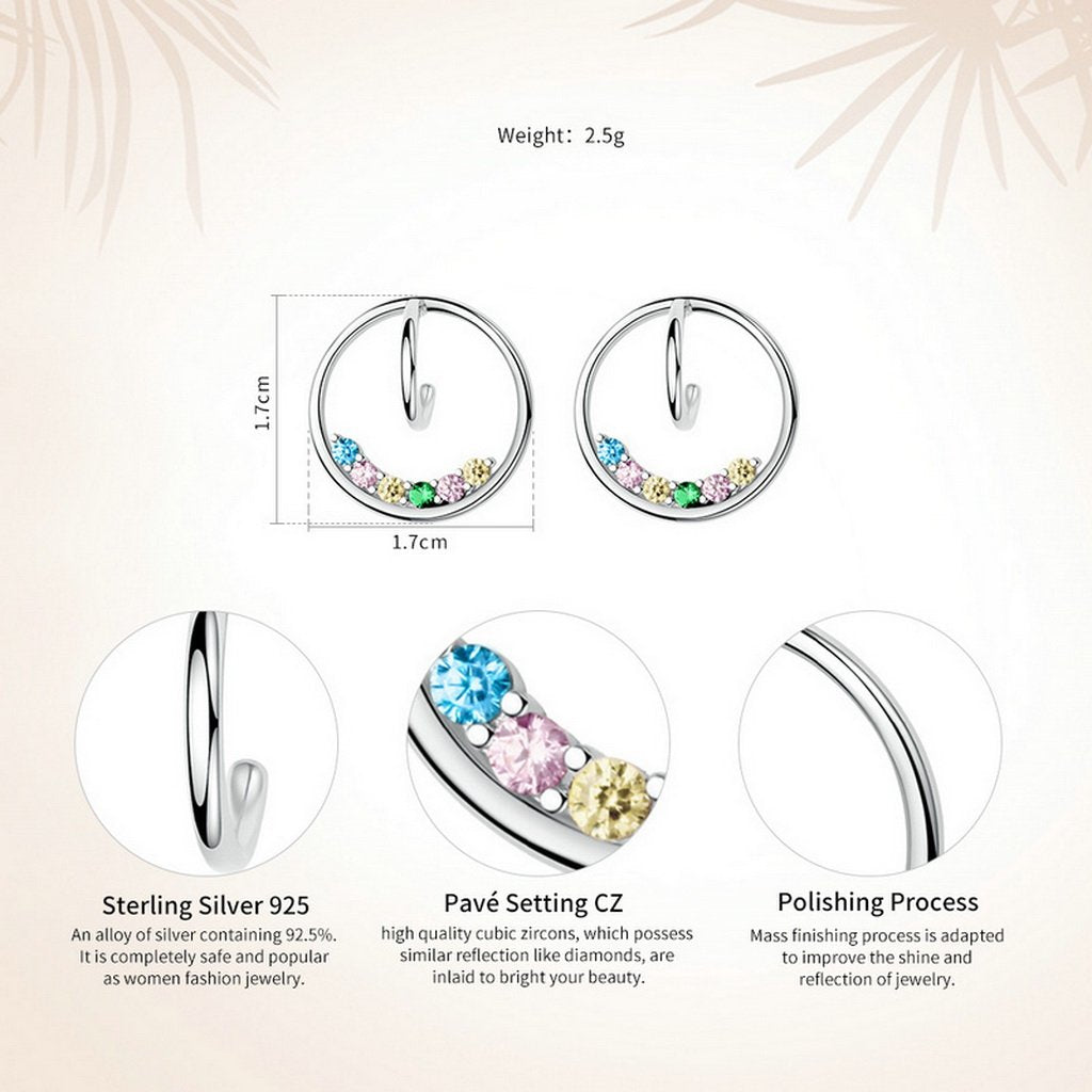 PAHALA 925 Sterling Silver Round With Colorful Crystals Party Wedding Stud Earring