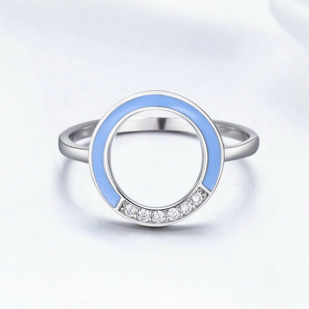 PAHALA 925 Sterling Silver Dazzling Light Blue Enamel with Crystals Wedding Engagement Band Ring