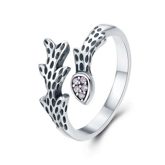 PAHALA 925 Strling Silver Chic Vines with Crystals Weeding Party Band Ring