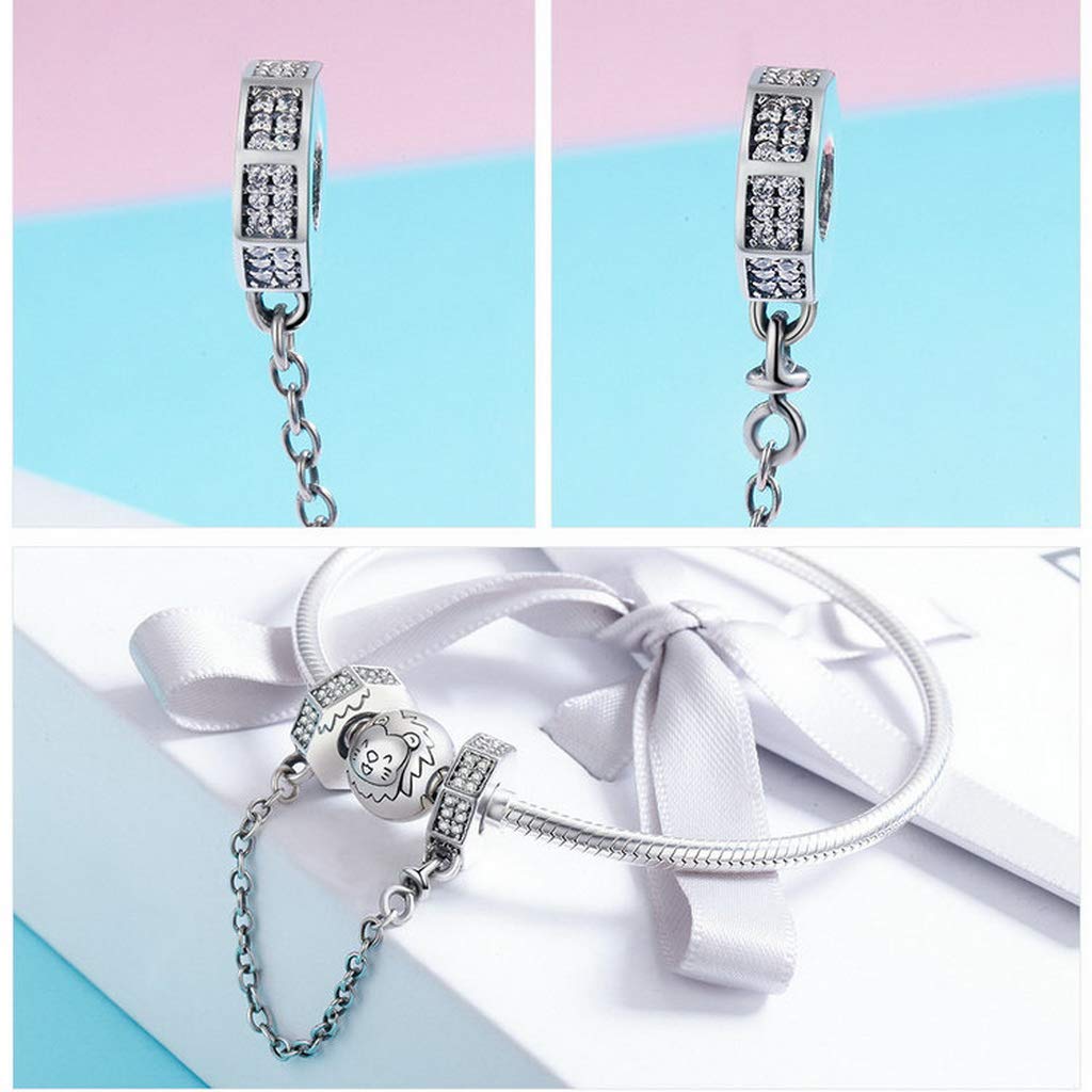 PAHALA 925 Sterling Silver Stackable Geometric Crystals Safety Chain Charm Bead