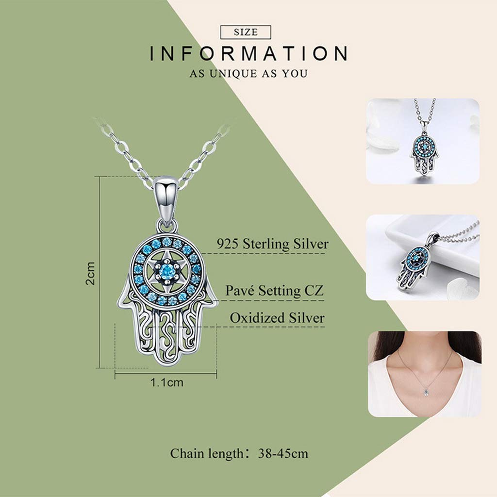 PAHALA 925 Sterling Silver Trendy Fatima Guarding Hand Pendant Necklace