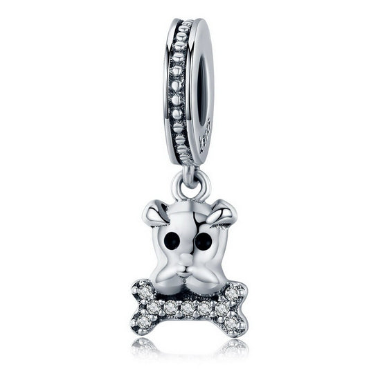 PAHALA 925 Sterling Silver Lovely French Bulldog Crystals Charm Bead