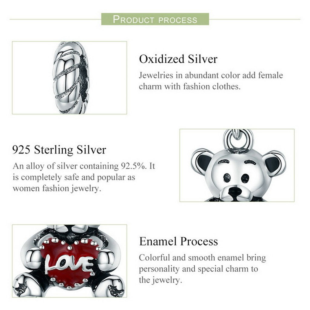 PAHALA 925 Sterling Silver Little Bear Love Enamel Charm Bead