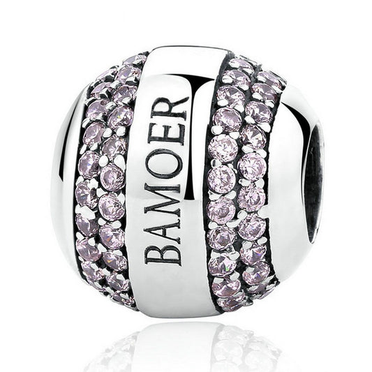 PAHALA 925 Strling Silver Pink Crystals Charms Pendant Fit Bracelets Necklace