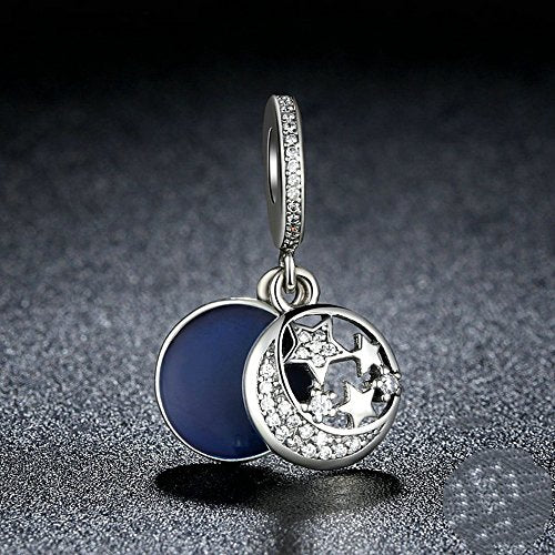 PAHALA 925 Strling Silver Blue Enamel with Star Charms Pendant Fit Bracelets Necklace