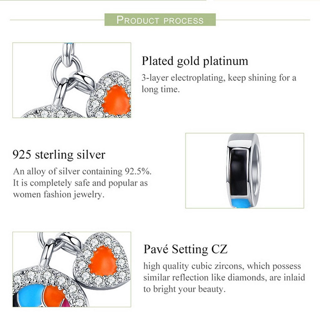 PAHALA 925 Sterling Silver Wing with Colorful Enamel Crystals Pendant Charm Bead