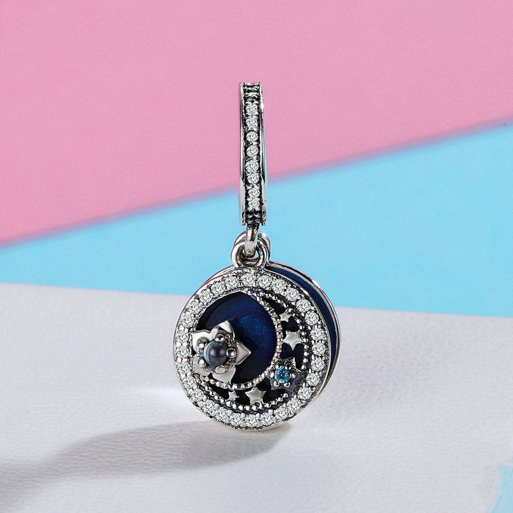 PAHALA 925 Sterling Silver Moonlit Star Blue Enamel with Crystals Charm Bead