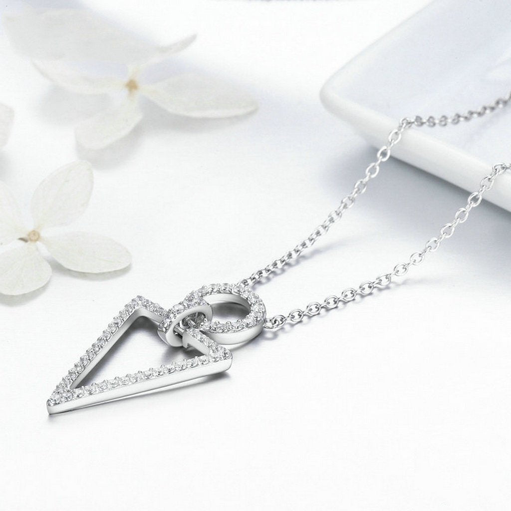 PAHALA 925 Sterling Silver Luxuriant Geometric with Crystals Pendant Necklace