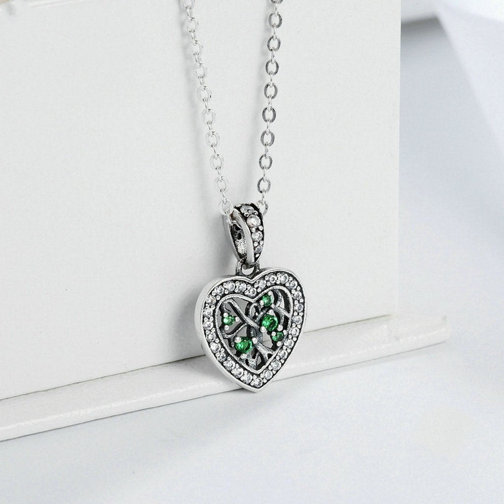 PAHALA 925 Sterling Silver Rhyme of Tree Heart with Crystals Clear CZ Pendant Necklace
