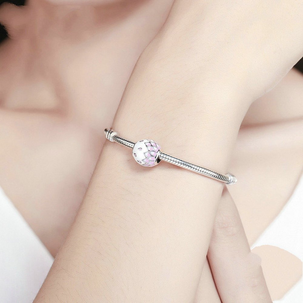 PAHALA 925 Strling Silver Gradual Pink White Enamel Charms Fit Bracelets Necklace