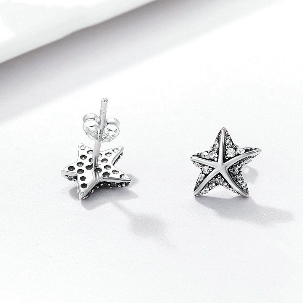PAHALA 925 Sterling StarFish With Crystals Party Wedding Stud Earrings