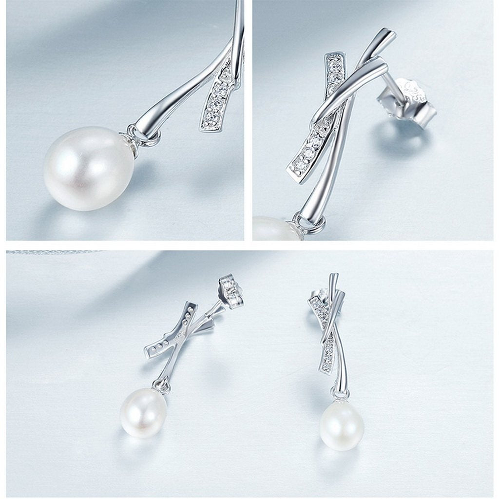 PAHALA 925 Sterling Silver Sparking Freshwater Pearl Party Wedding Drop Earrings
