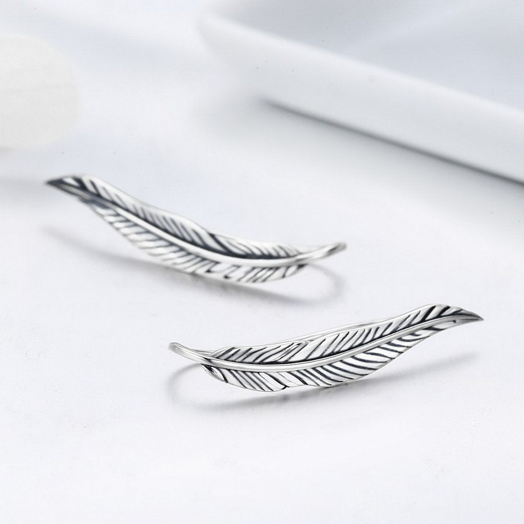 PAHALA 925 Sterling Silver Vintage Feather Wings Long Tassel Earrings
