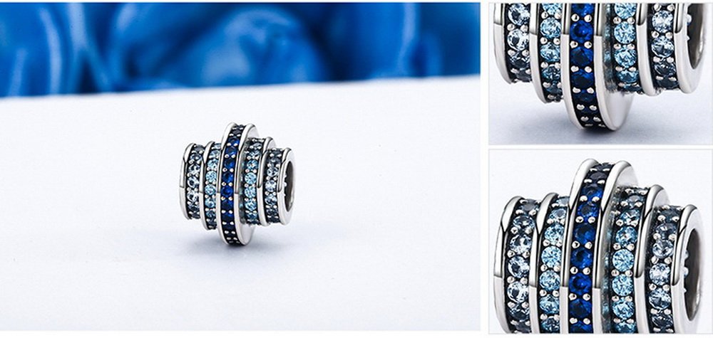 PAHALA 925 Strling Silver Gradual Round Blue Wheel Crystal Charms Fit Bracelets Necklace