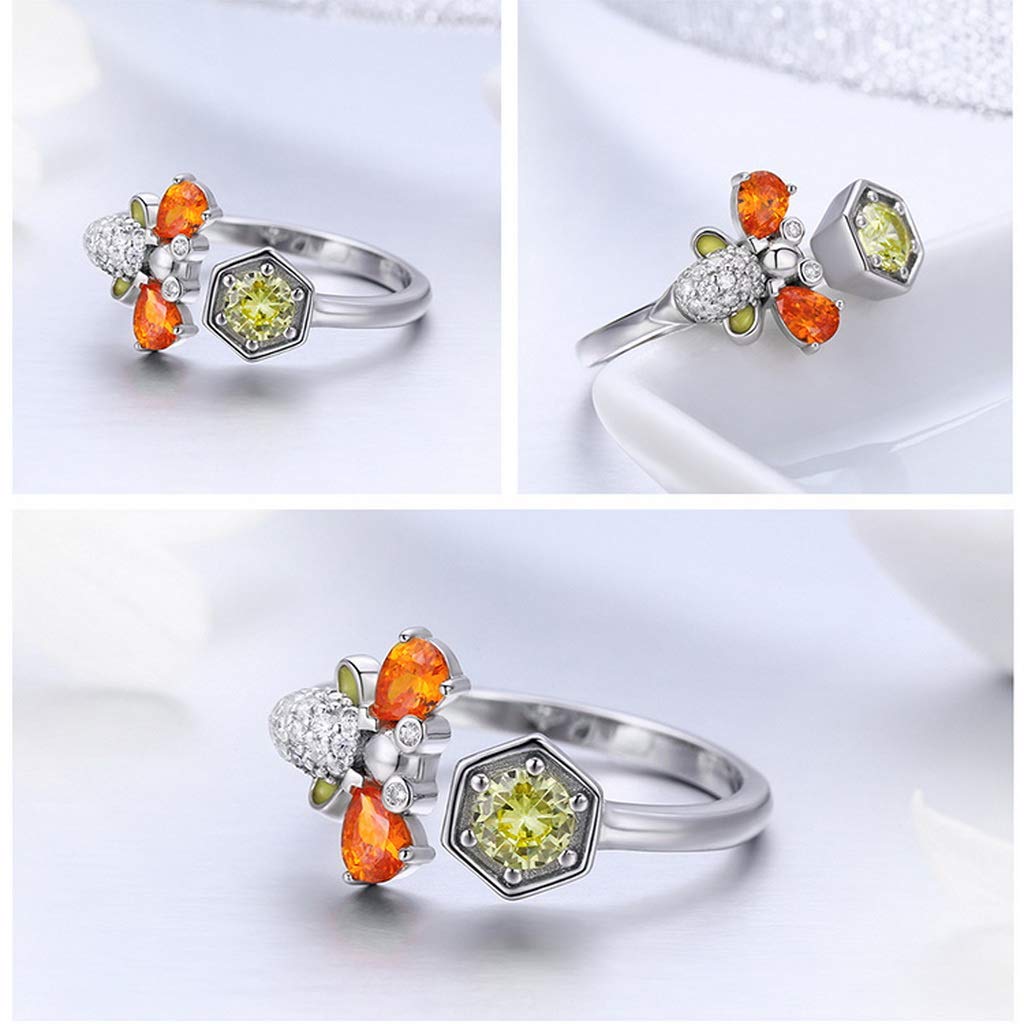 PAHALA 925 Strling Silver Bee Dazzling Square Crystals Finger Weeding Party Ring