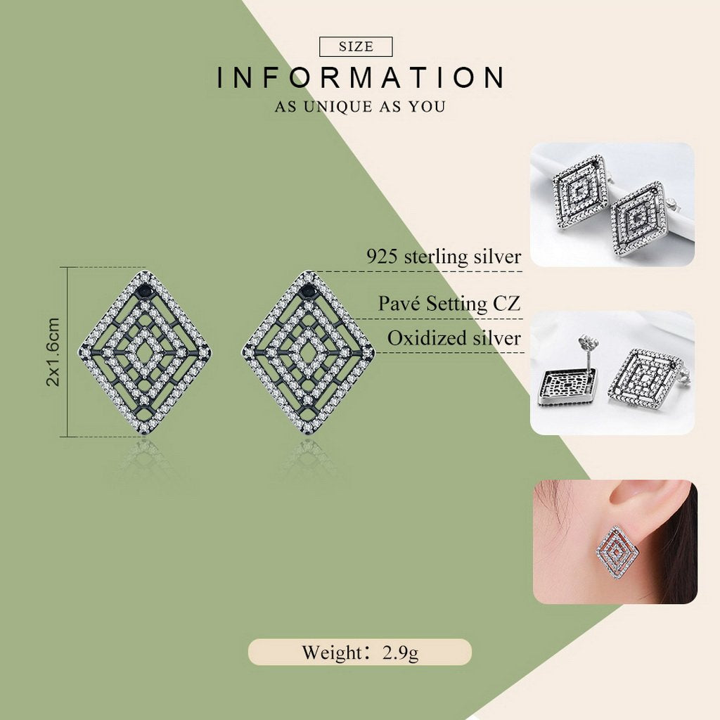 PAHALA 925 Sterling Silver Geometric Lines With Crystals Stud Earrings