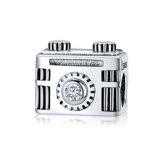 PAHALA 925 Sterling Silver Camera Memory with Crystal Charm Bead