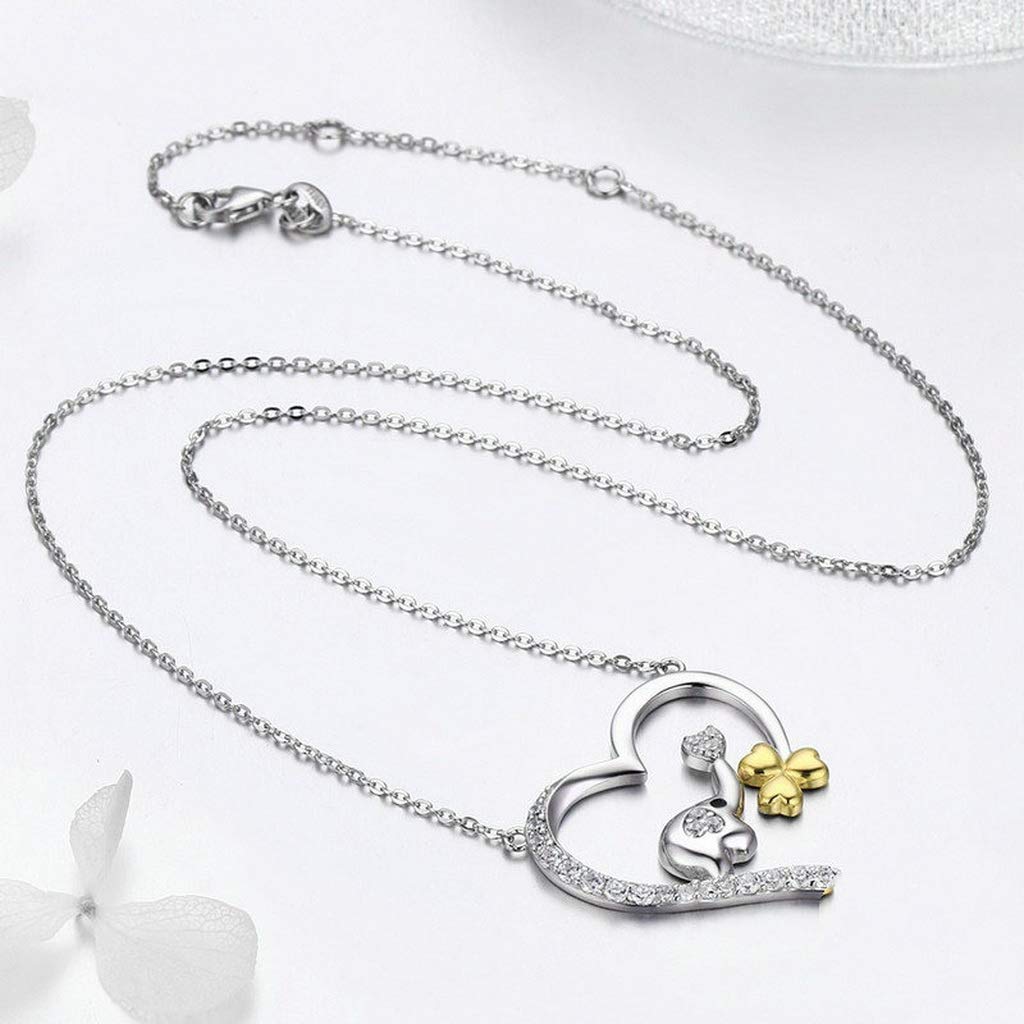 PAHALA 925 Sterling Silver Little Elephant in Heart Crystals Pendant Necklace