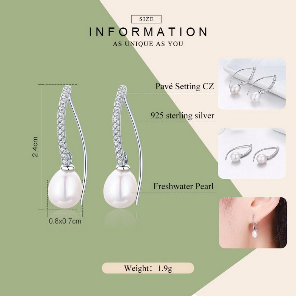 PAHALA 925 Sterling Silver Vintage Freshwater Pearl Hanging Crystals Drop Earrings