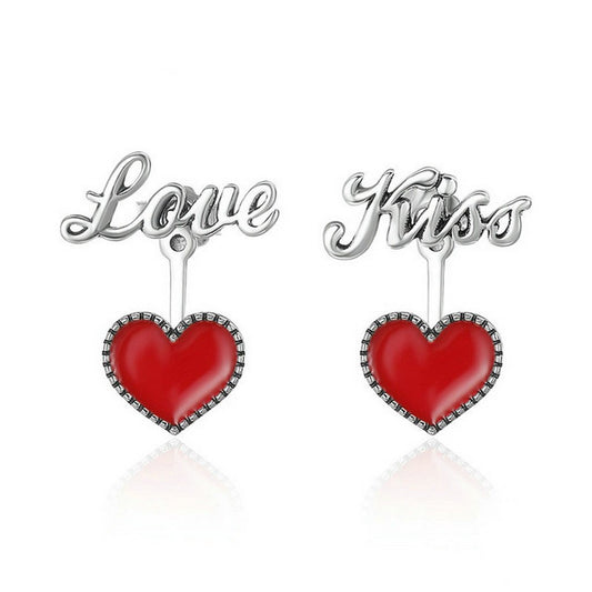 PAHALA 925 Sterling Red Heart Love Kiss Party Wedding Stud Earrings