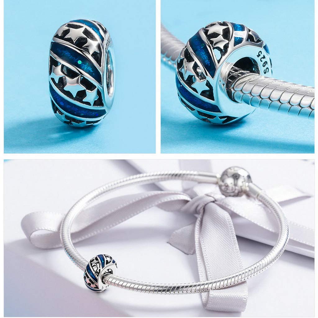 PAHALA 925 Strling Silver Sparkling Star Blue Enamel Spacer Charms