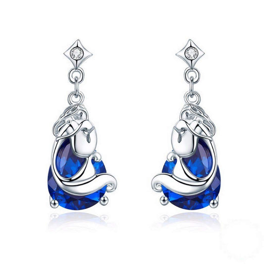 PAHALA 925 Sterling Silver Mermaids Missing Legend Blue Crystal Earrings